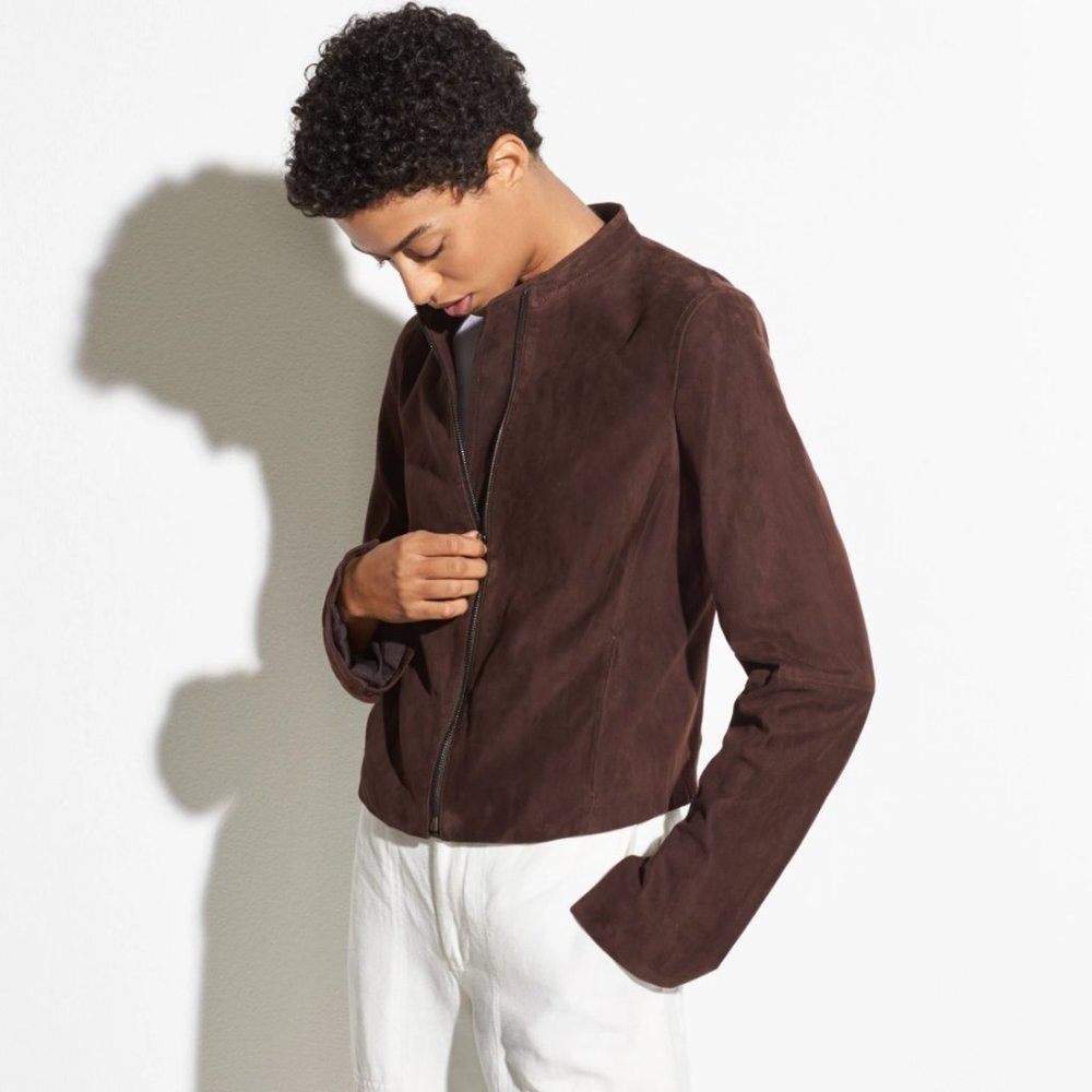 Vince Lamb Suede Leather Moto Jacket